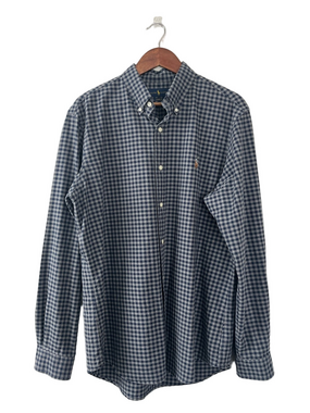 Ralph Lauren Classic Fit Gingham Button Down Shirt Navy Gray Size L